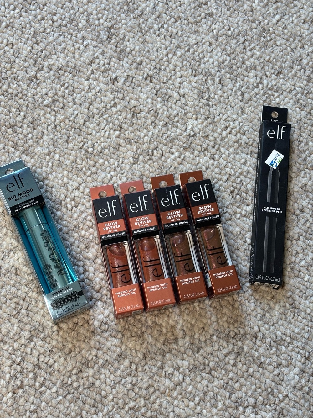 6-Piece e.l.f. Cosmetics Lot - Lip & Eye Glow Reviver Lip Oils + Mascara/Liner